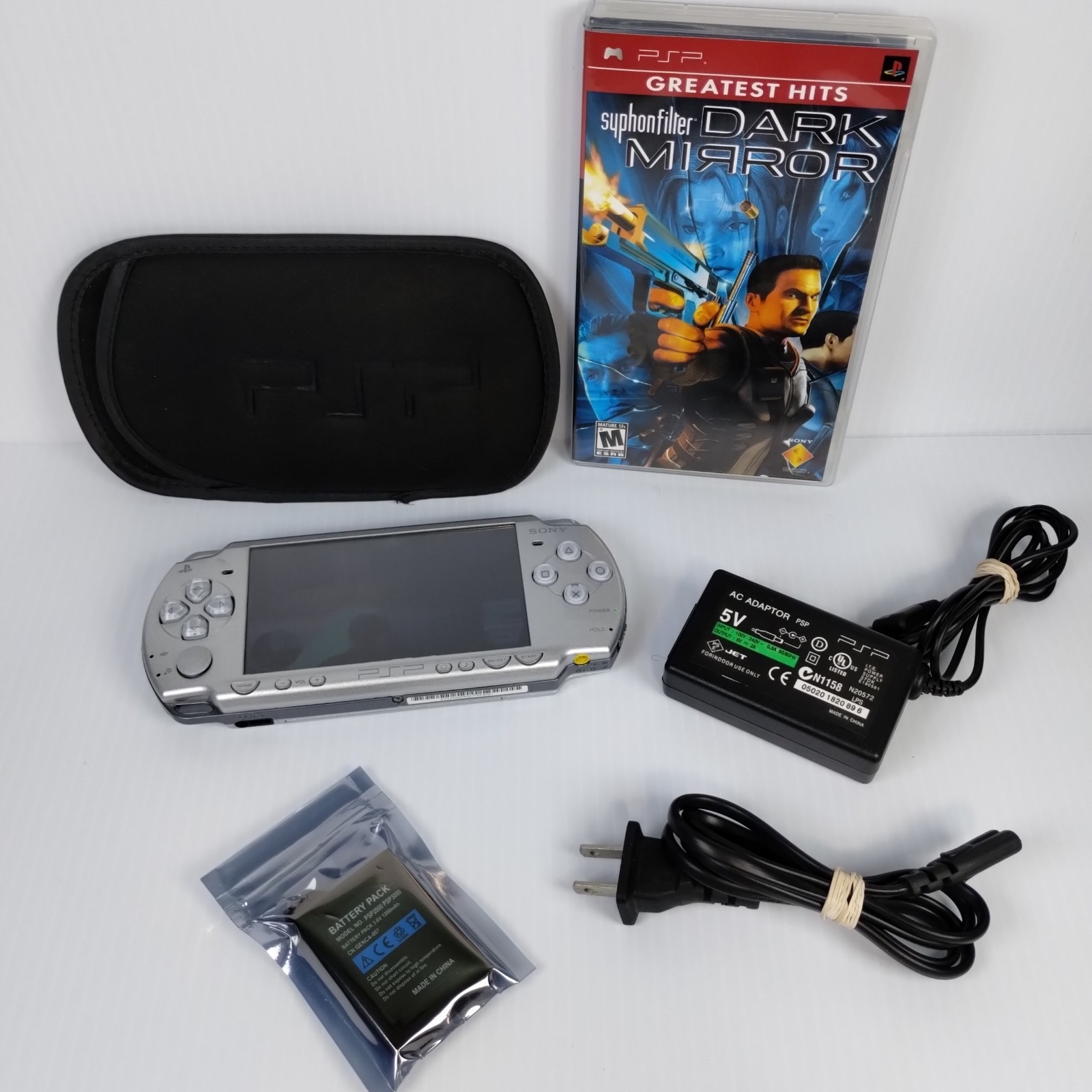 Sony PSP 2001 Silver Handheld System Console W/ Game Tested & New Battery