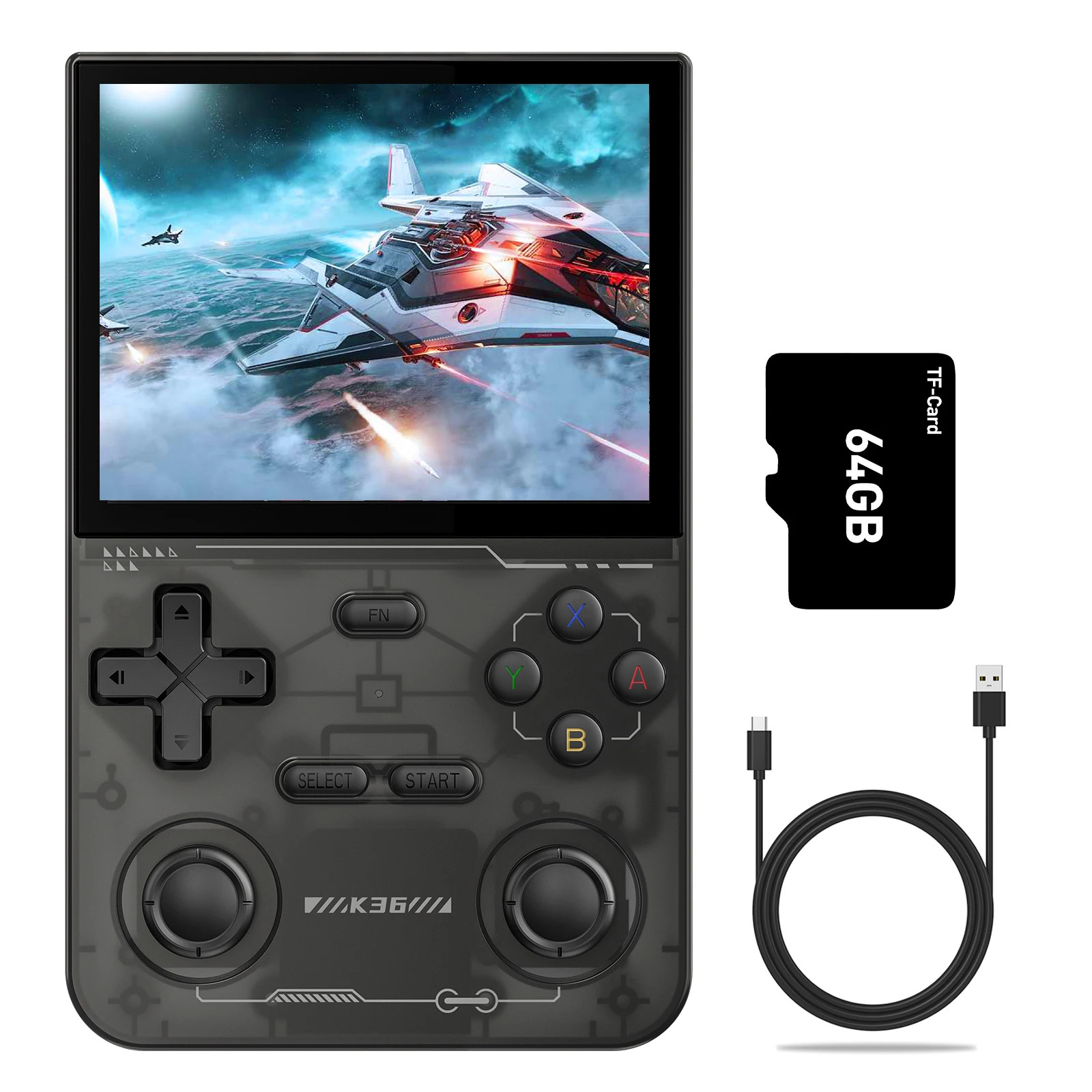 New K36 Handheld Game Console 3.5 Inch IPS Screen 16000+ Games Video Games Black