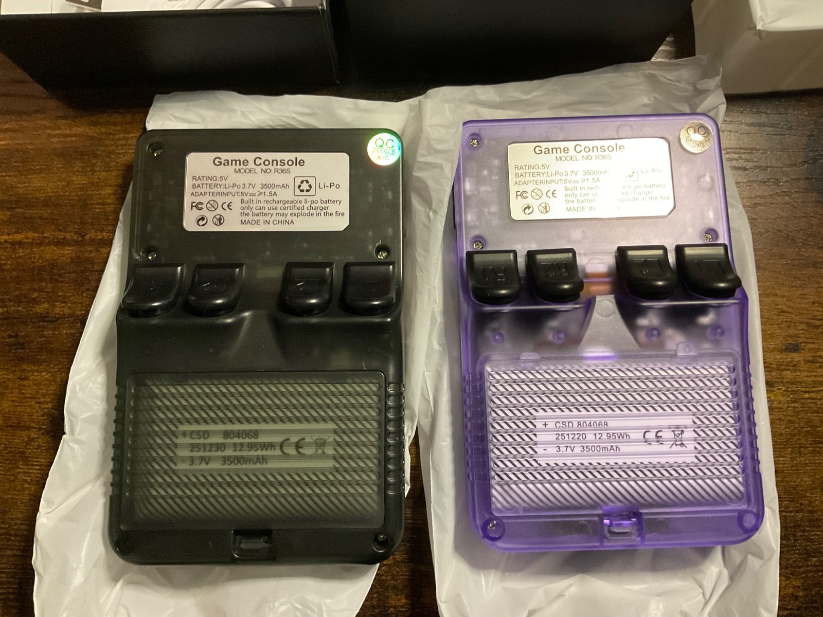 Nice! Open Box Retro Game Console R36S 64gb, Purple & Black – Lot of 2