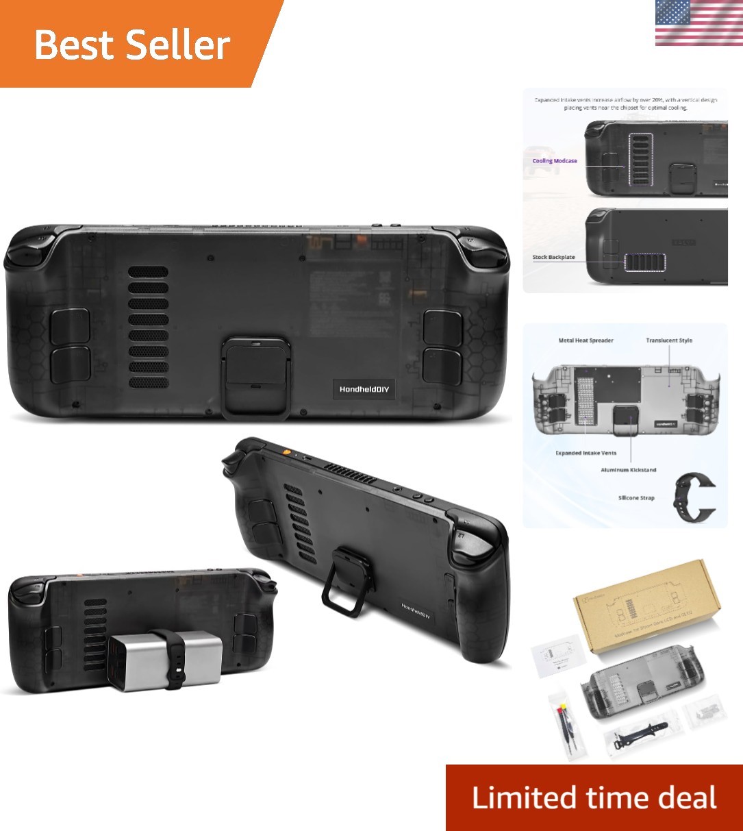 Translucent Black Cooling Modcase for Steam Deck – Effortless Heat Management