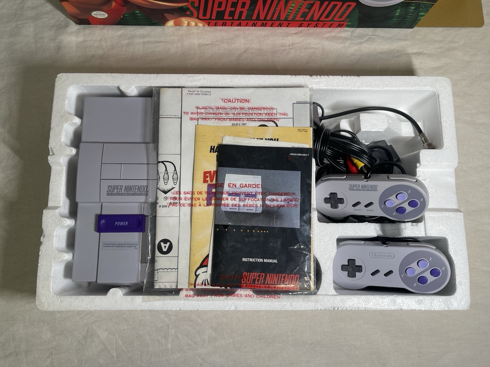 Super NES Donkey Kong Console Set CIB W/ Matching Serial Number – Tested!