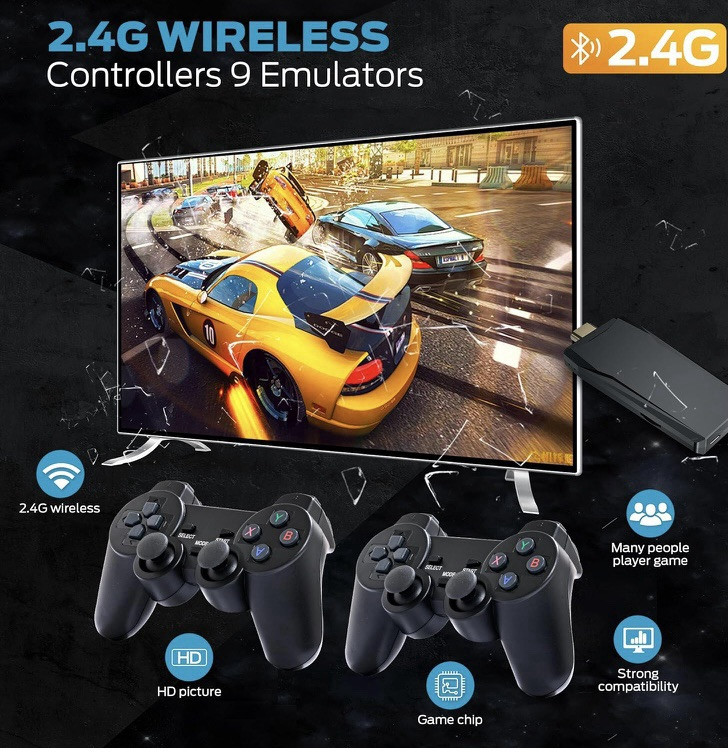 MSCFIT retro game console 2.4G wireless controllers, game pad, arcade, Black