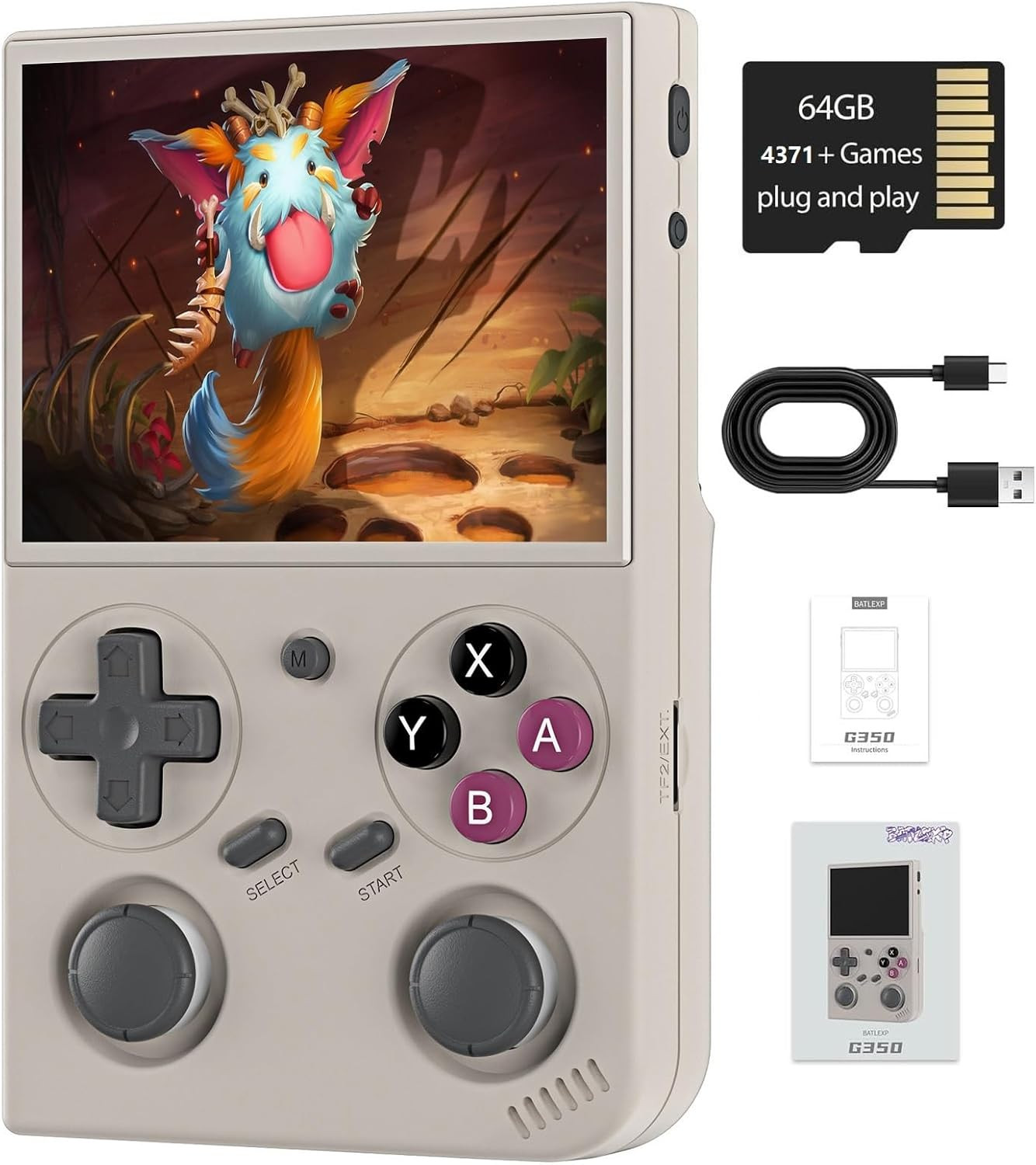 G350 Retro Handheld Game Console , 3.5 Inch IPS Screen Linux System Built-In 64G