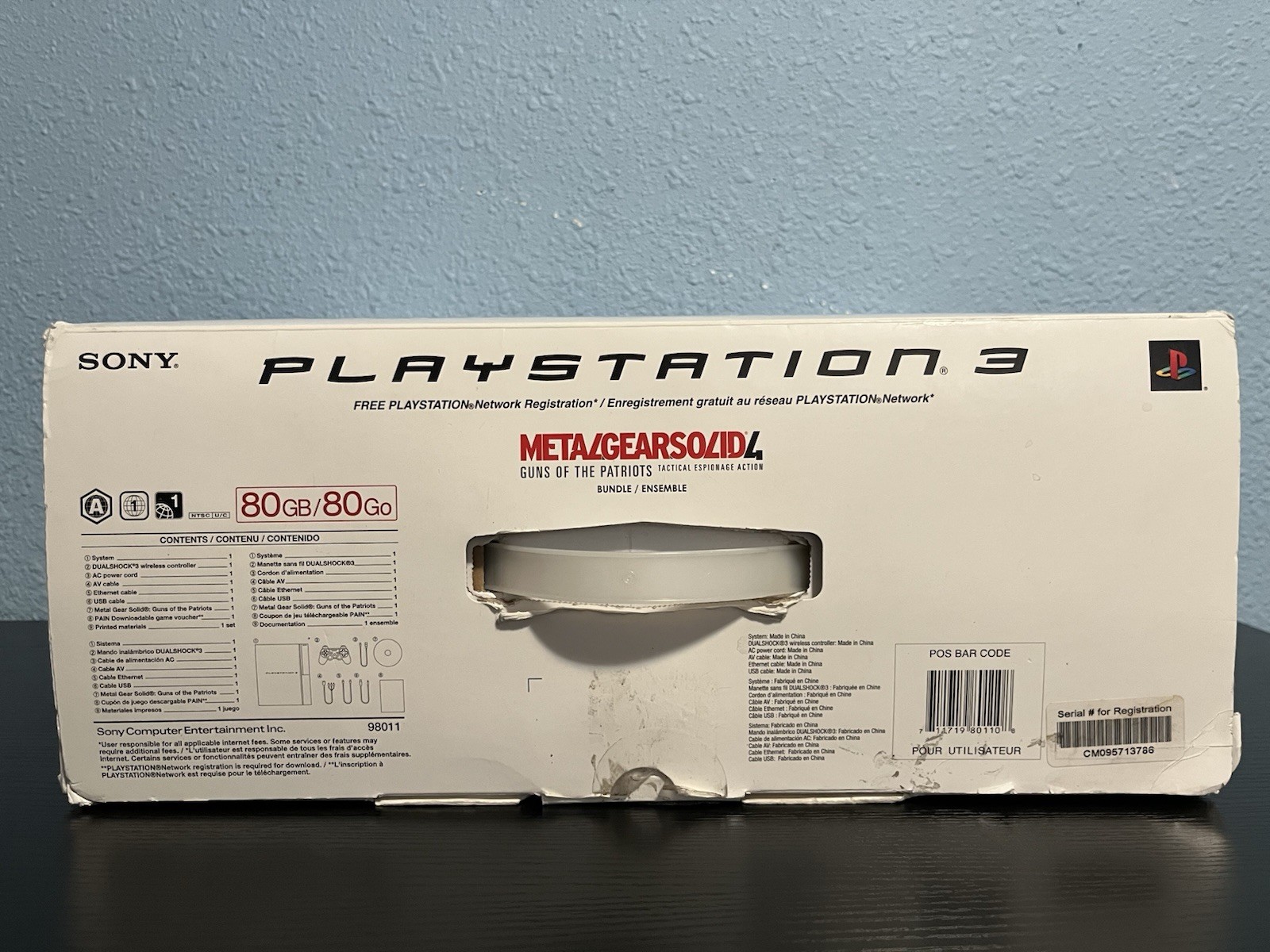 Sony PS3 Backward Compatible 80GB Model CECHE01MG Metal Gear Solid 4 Box No Game