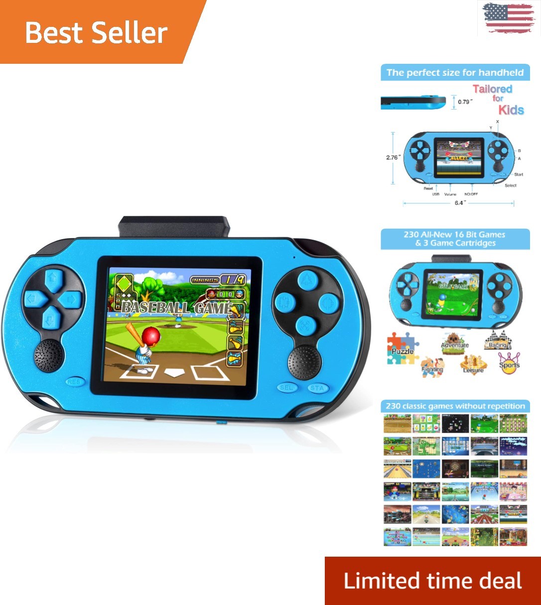 Birthday Gift: 230 Retro Video Games Handheld Console with Rechargeable Battery