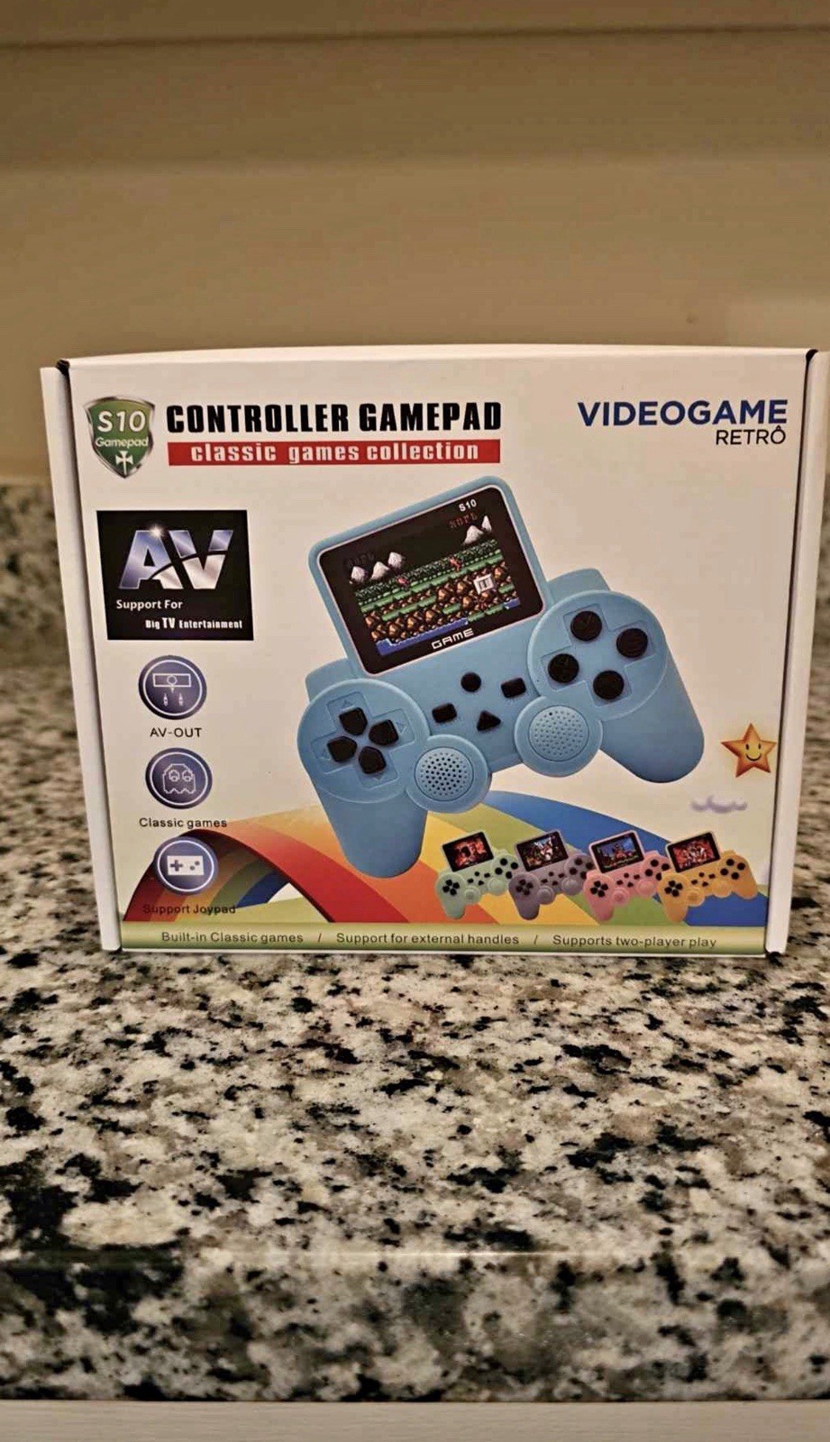 S10 Gamepad Handheld Console Blue, 520 Games, AV-Out, Two-Player, Portable