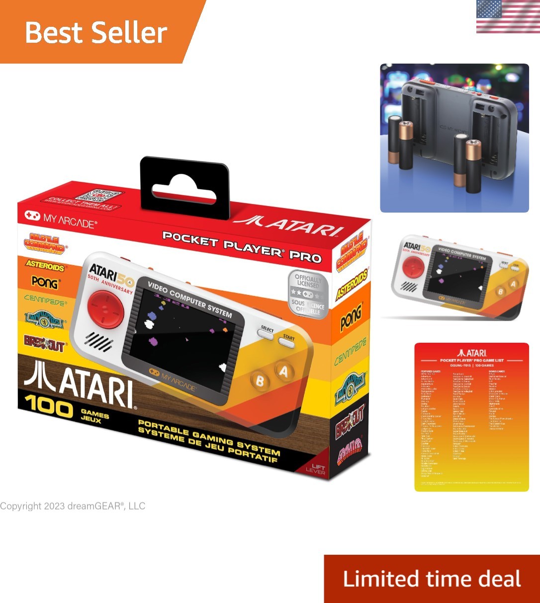 Atari Pocket Player Pro: Handheld Console with 100 Retro Games & LCD Display