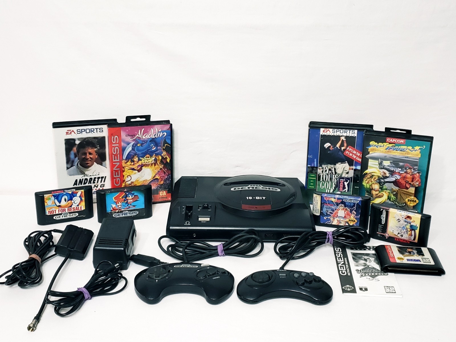 SEGA Genesis Lot Model 1601 W/9 Games 4 Complete 2 Controllers Tested Working