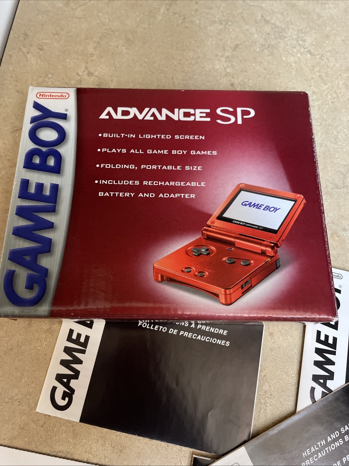 Nintendo Game boy Advanced SP Flame Red AGS-001 CIB w/ Box Charger Manuals CLEAN