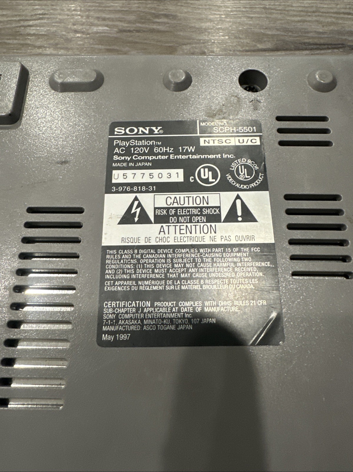 Sony PlayStation PS1 Console Only SCPH-5501 For Parts/Repair Powers On