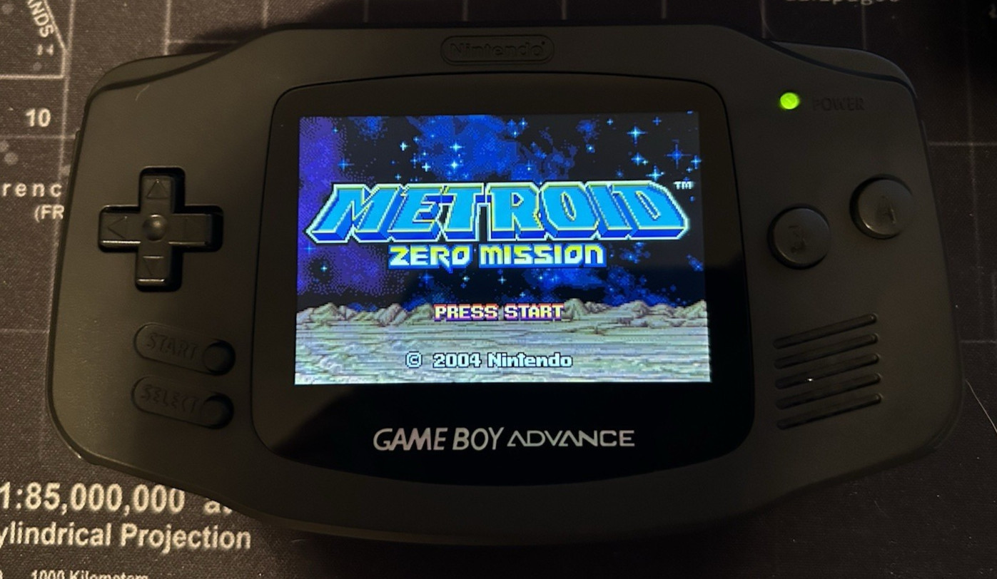 Black Gameboy Advance system w/ carrying case – IPS mod, button mod