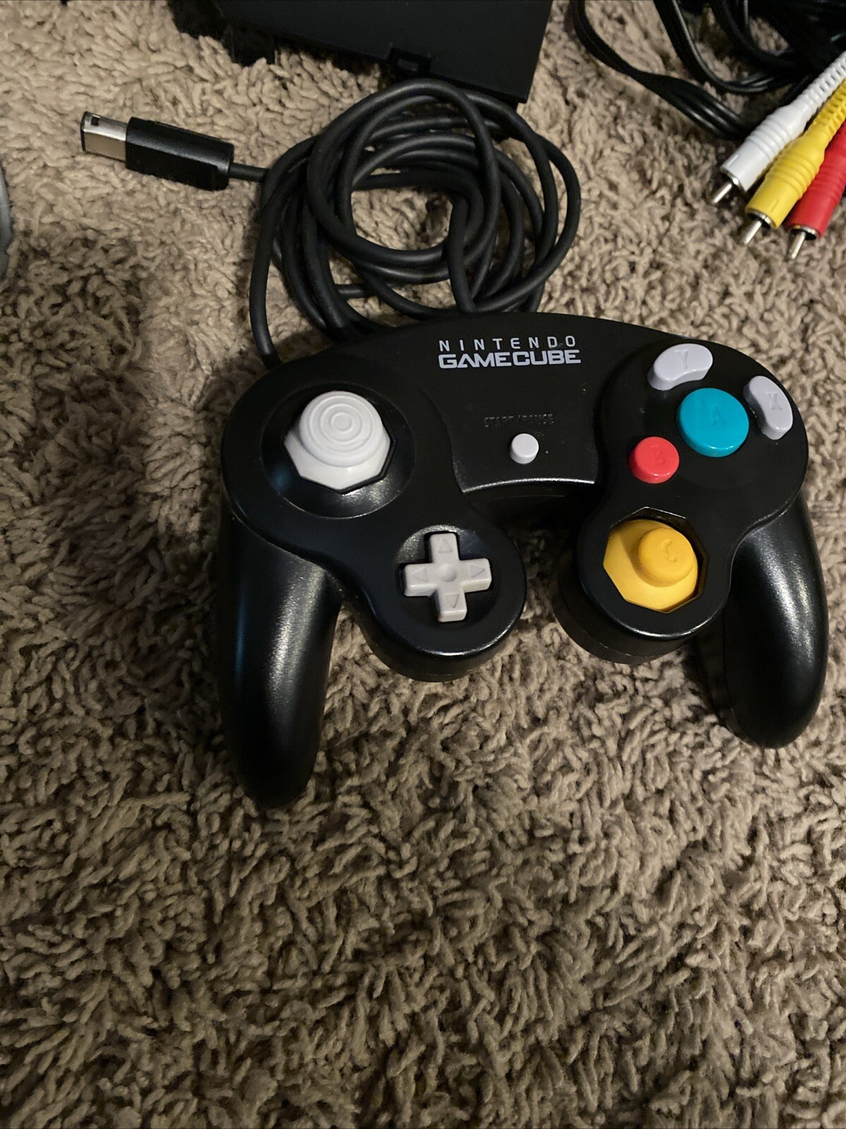 Nintendo Gamecube Black Console + Cables 2 Controllers Tested And Works DOL-101