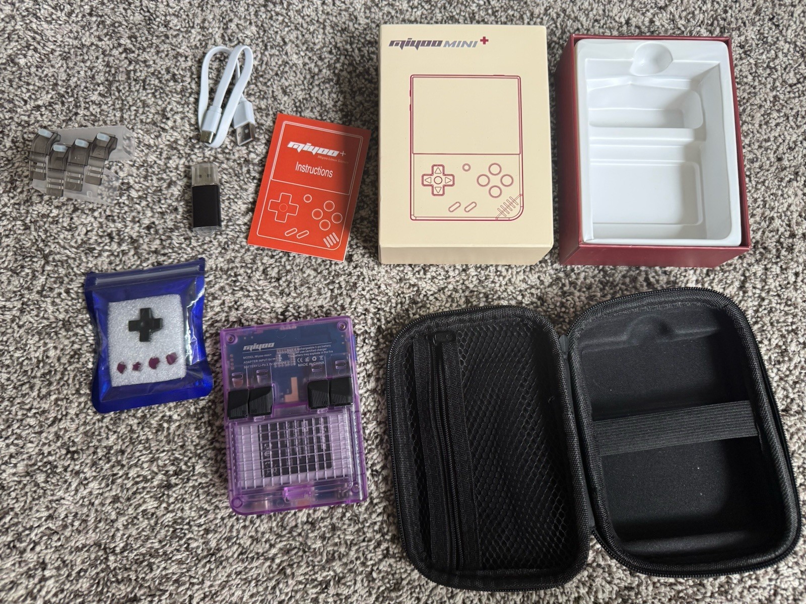 Miyoo Mini Plus Transparent Purple – CIB – Onion OS – Button Upgrades – 32GB