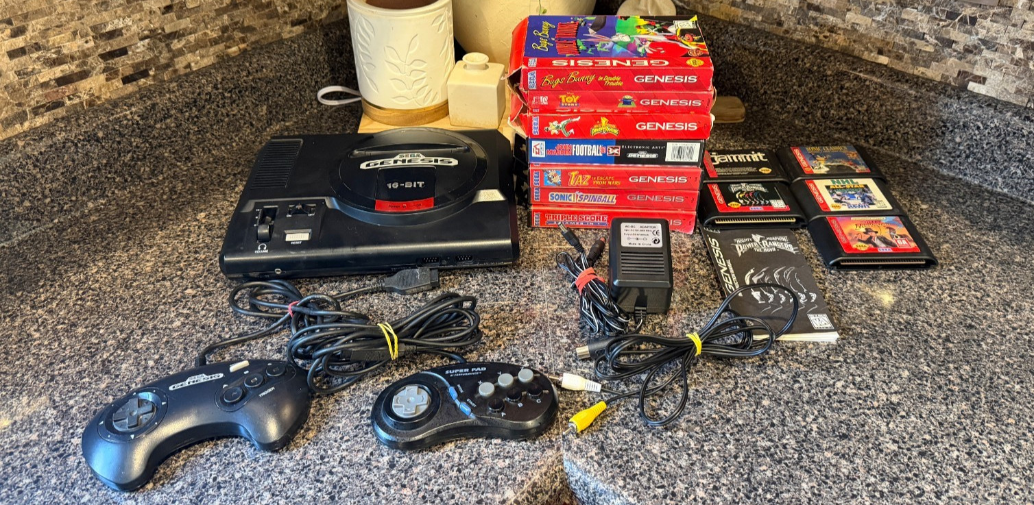 Sega Genesis Model 1 Console Bundle 2 Controller, 12 Games, & Power/Av Cables!