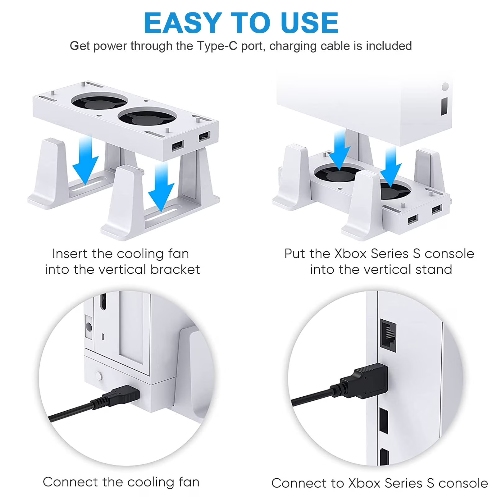 Vertical Cooling Stand Controller Charging Station Fan 3 USB For Xbox Series S/X
