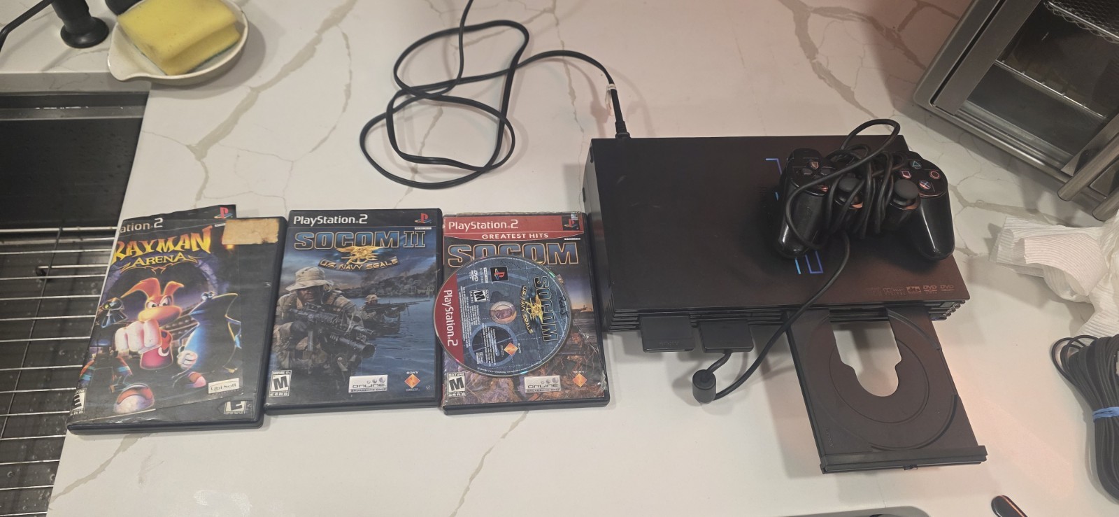 Sony PlayStation 2 Black Console Bundle HDMI w/ Controller, Memory Card, Games