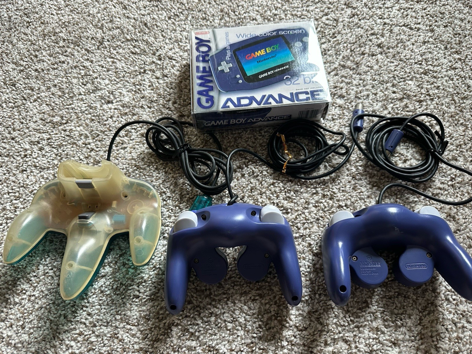 Nintendo Game Boy Advance Indigo Empty Box Original & Nintendo Controllers