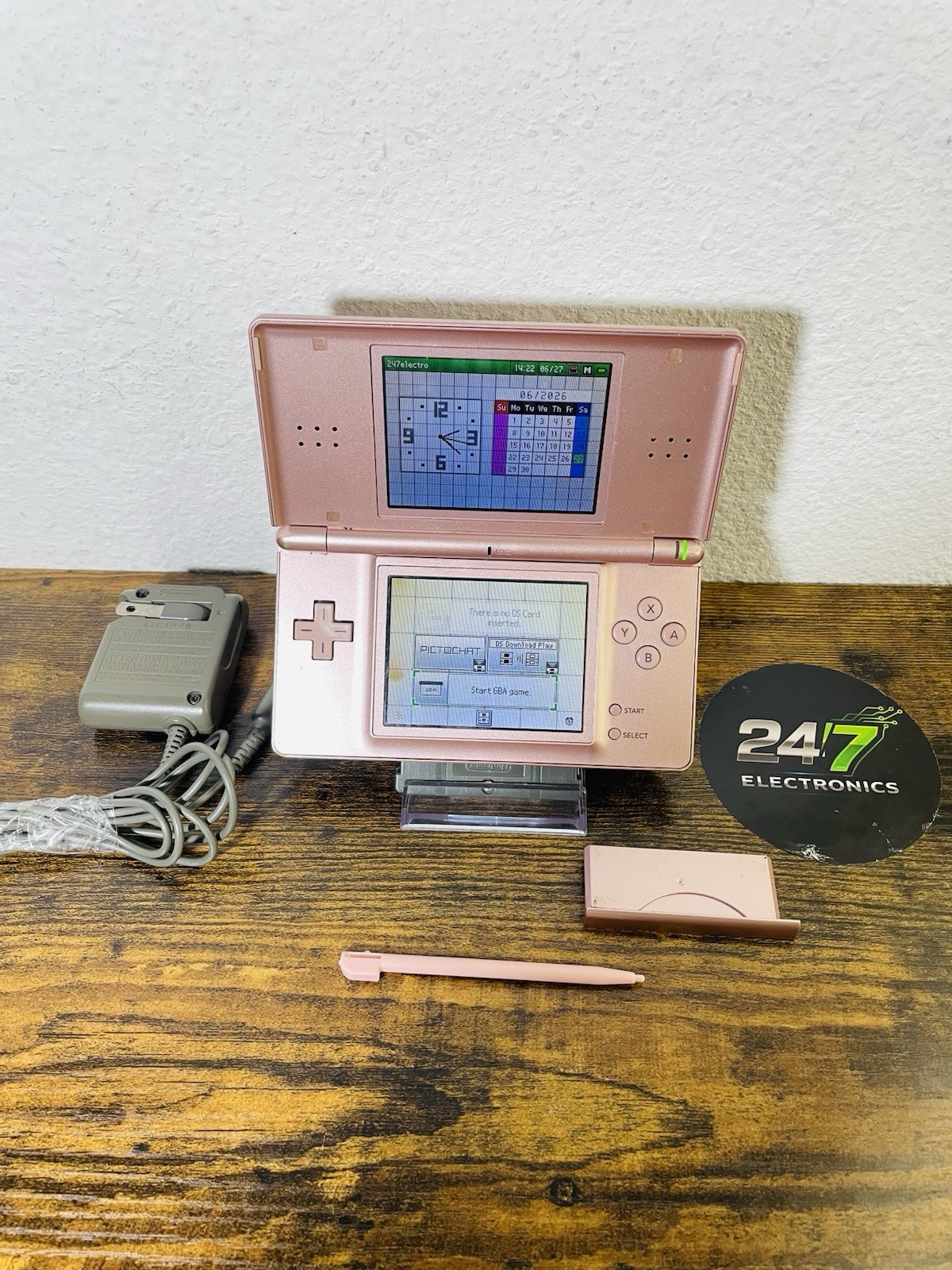Nintendo DS Lite Pink Handheld Bundle Charger Stylus GBA Player – FOR PARTS READ