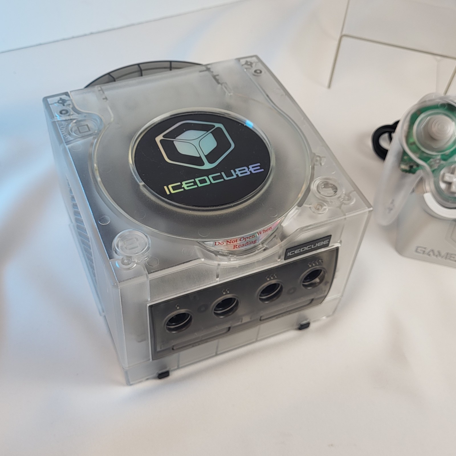 VINTAGE Nintendo ICEDCUBE GameCube Clear Laser Bear Ethernet Adapter Qoob Tested