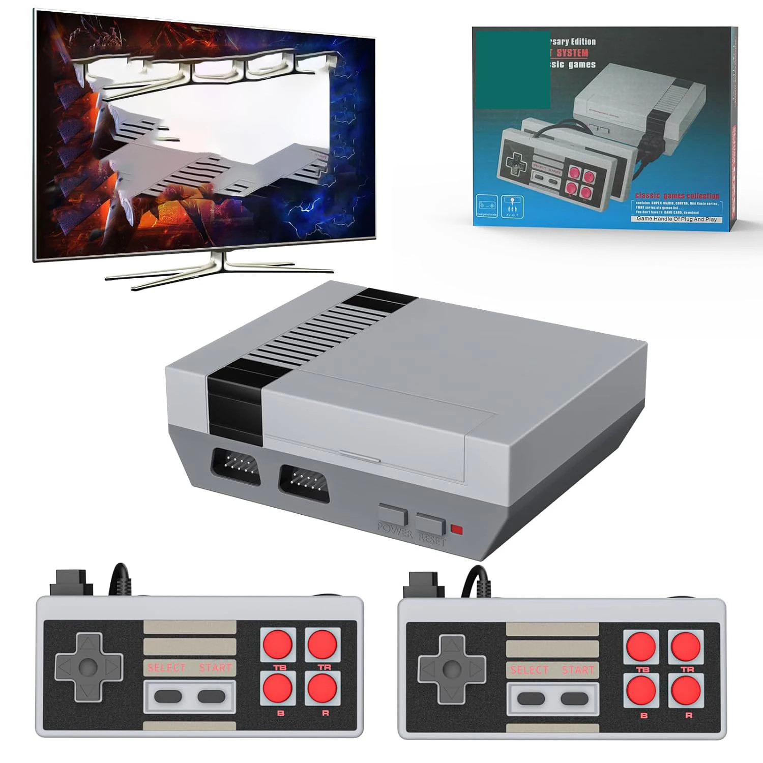 Retro Game Console AV Classic 620 Games Dual Player 2 Controllers Holiday