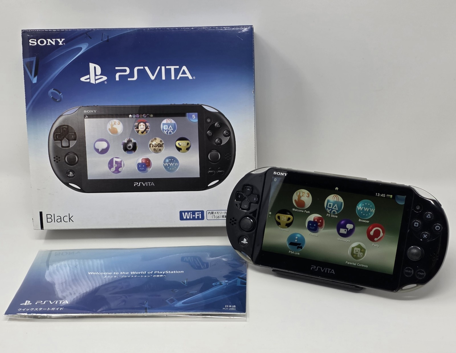 Sony PS Vita PCH-2000 Black / Khaki Console – Unmatching Box w/ Manual & Adapter
