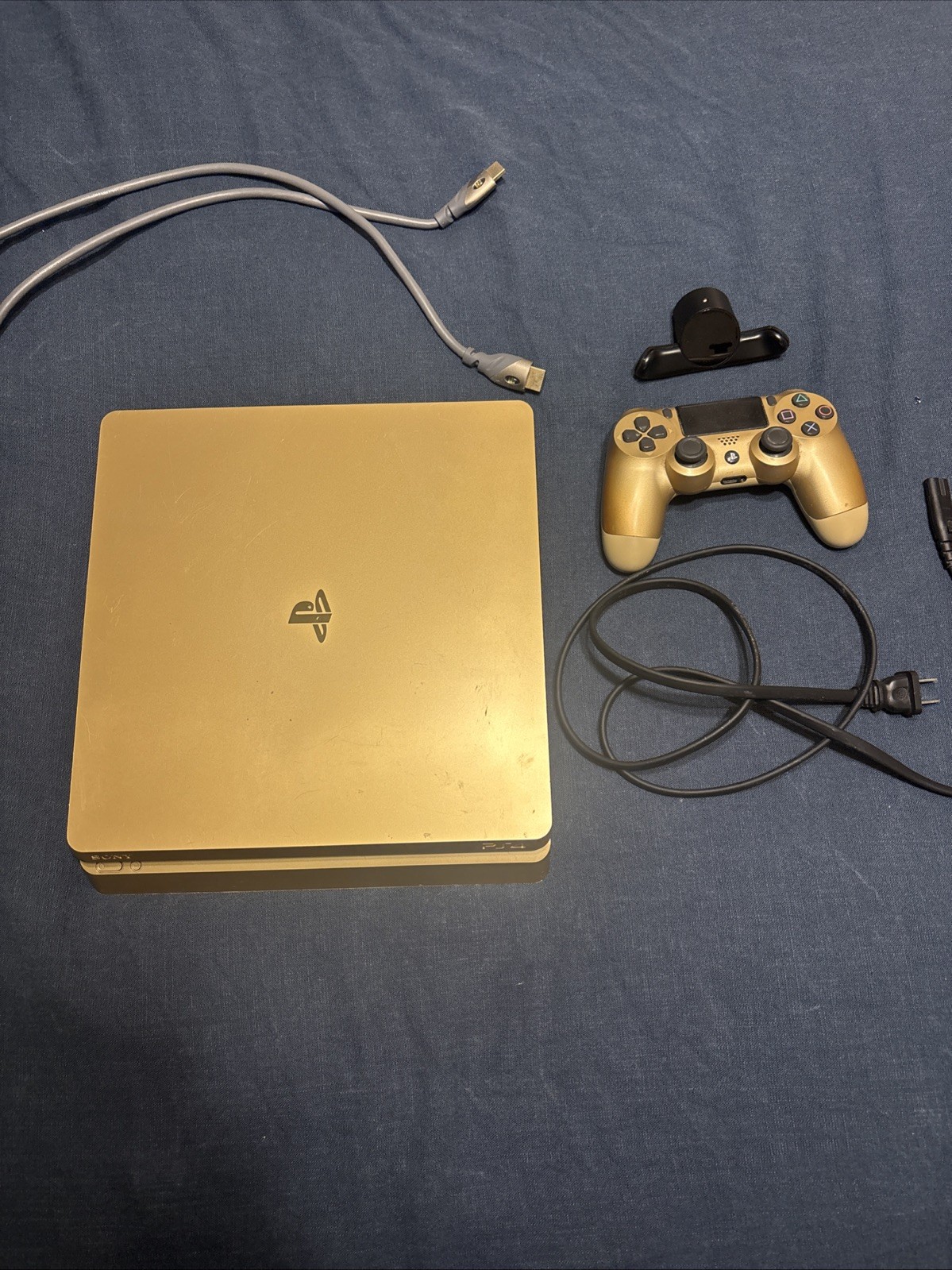 PS4 Slim 1TB Gold Console CUH-2015B W/ Gold Controller, HDMI Cable, Game Paddles