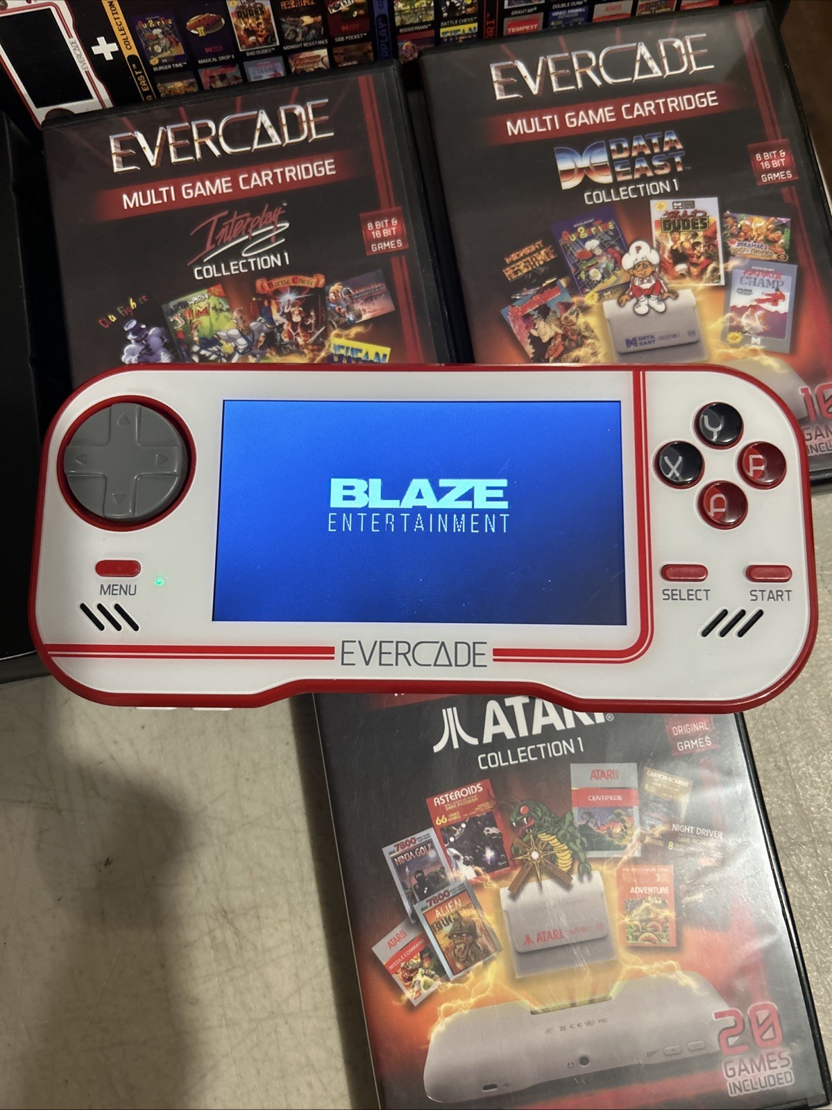 Handheld Evercade Premium Pack w/ Atari Interplay Data East Cartridges