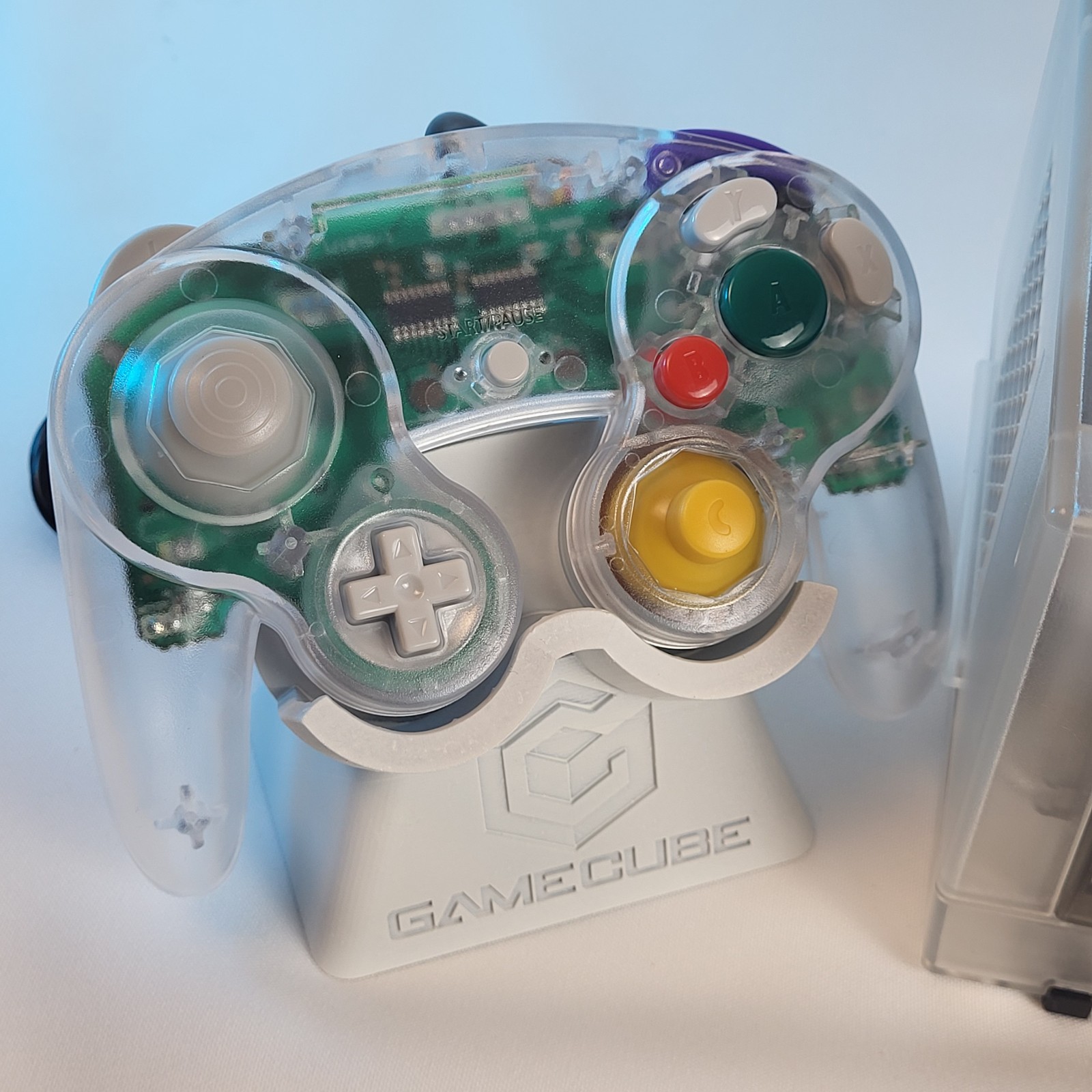 VINTAGE Nintendo ICEDCUBE GameCube Clear Laser Bear Ethernet Adapter Qoob Tested