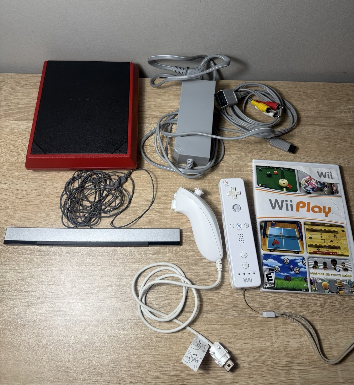 Nintendo Wii Mini Red Console RVL-201 Top Loading With Wii Play – Tested Working