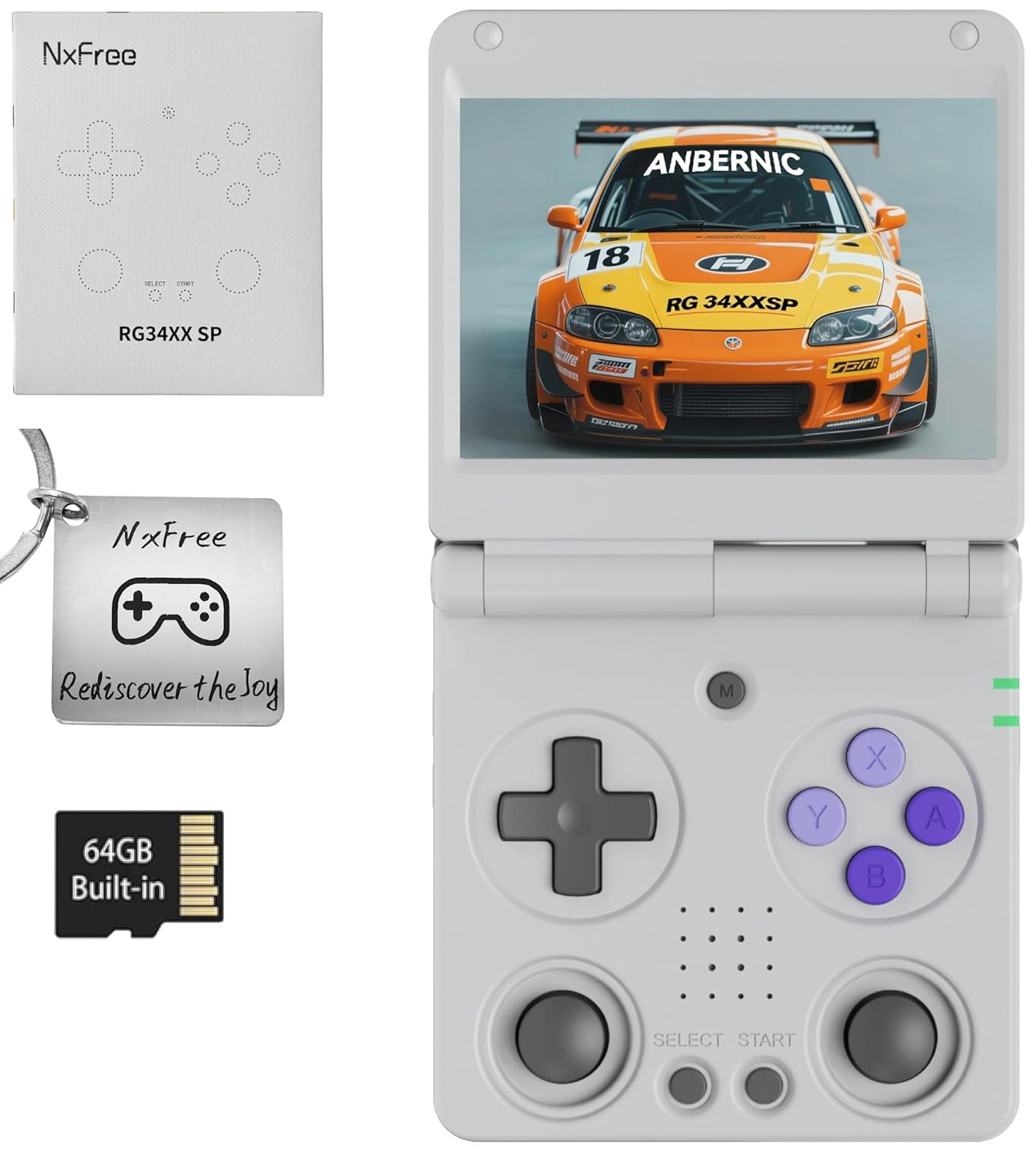 Anbernic RG34XXSP Retro Gaming Console – Flip Design, 3.4” IPS Screen 720×480,