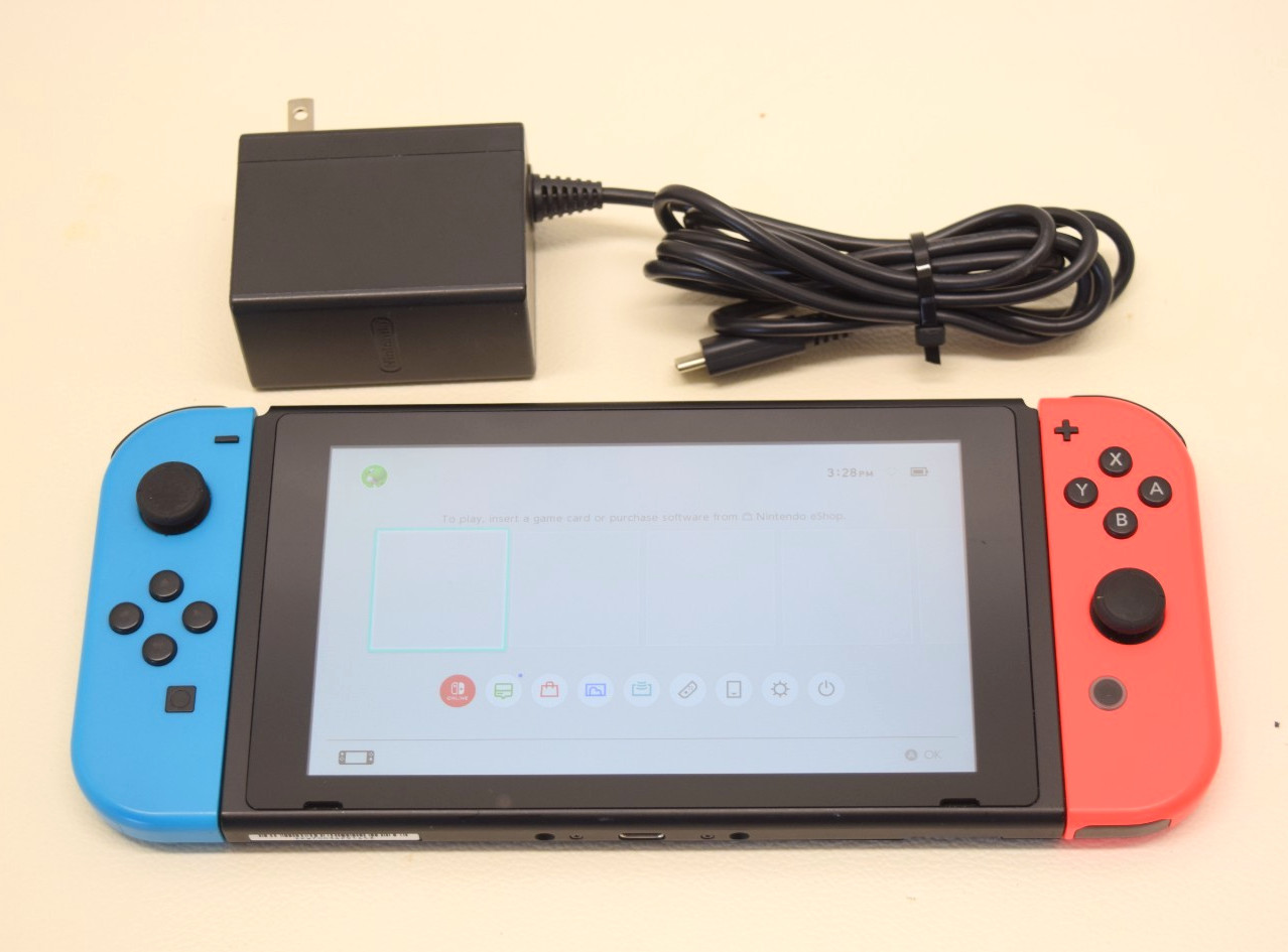 Nintendo Switch HAC-001(-01) Console w/Neon Red & Blue Joy-Cons & Charger READ!