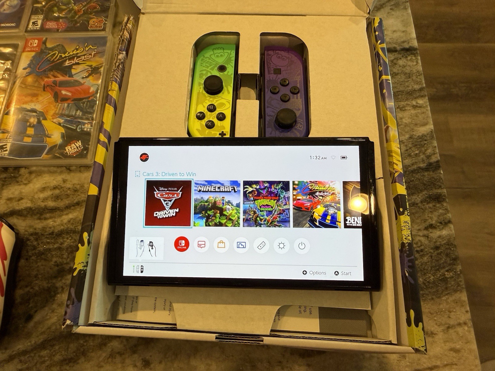Nintendo Switch OLED HEG-001 Splatoon 3 Edition Plus Case Games Headset HUGE LOT