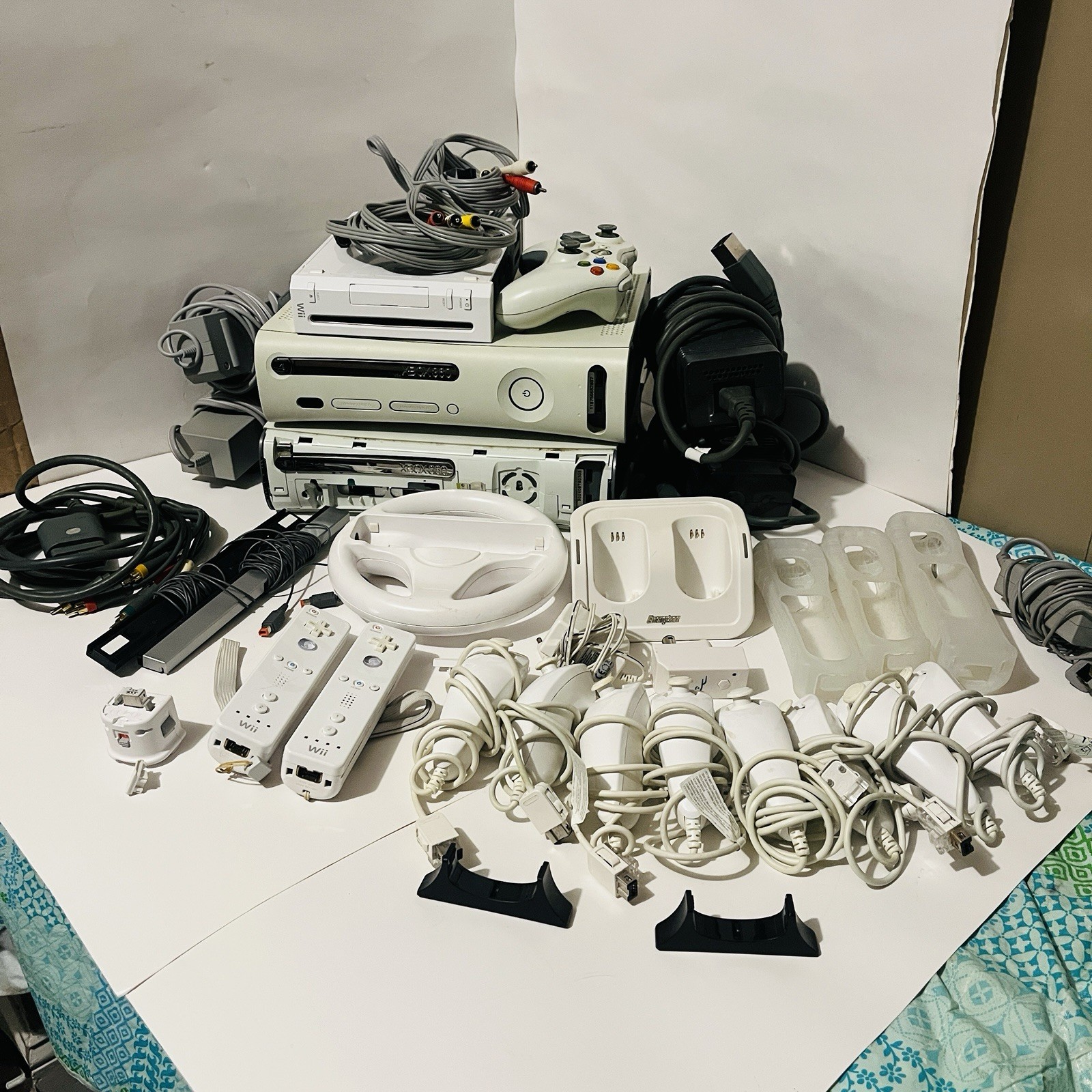 Video Game Console lot Xbox 360 Wii Controllers Power Supply Accessories