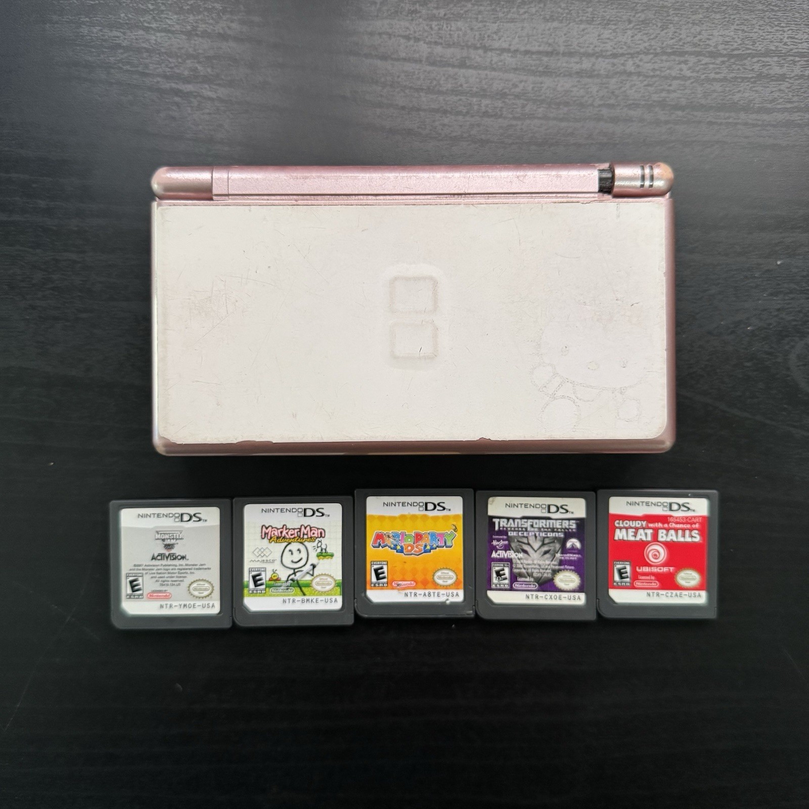 Nintendo DS Lite Video Game Console Broken Hinge – Metallic Rose With 5 Games