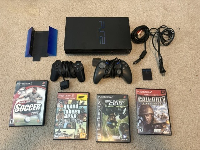 Sony PlayStation 2 PS2 Fat Console Lot, 4 Games , Memory Card, Controllers