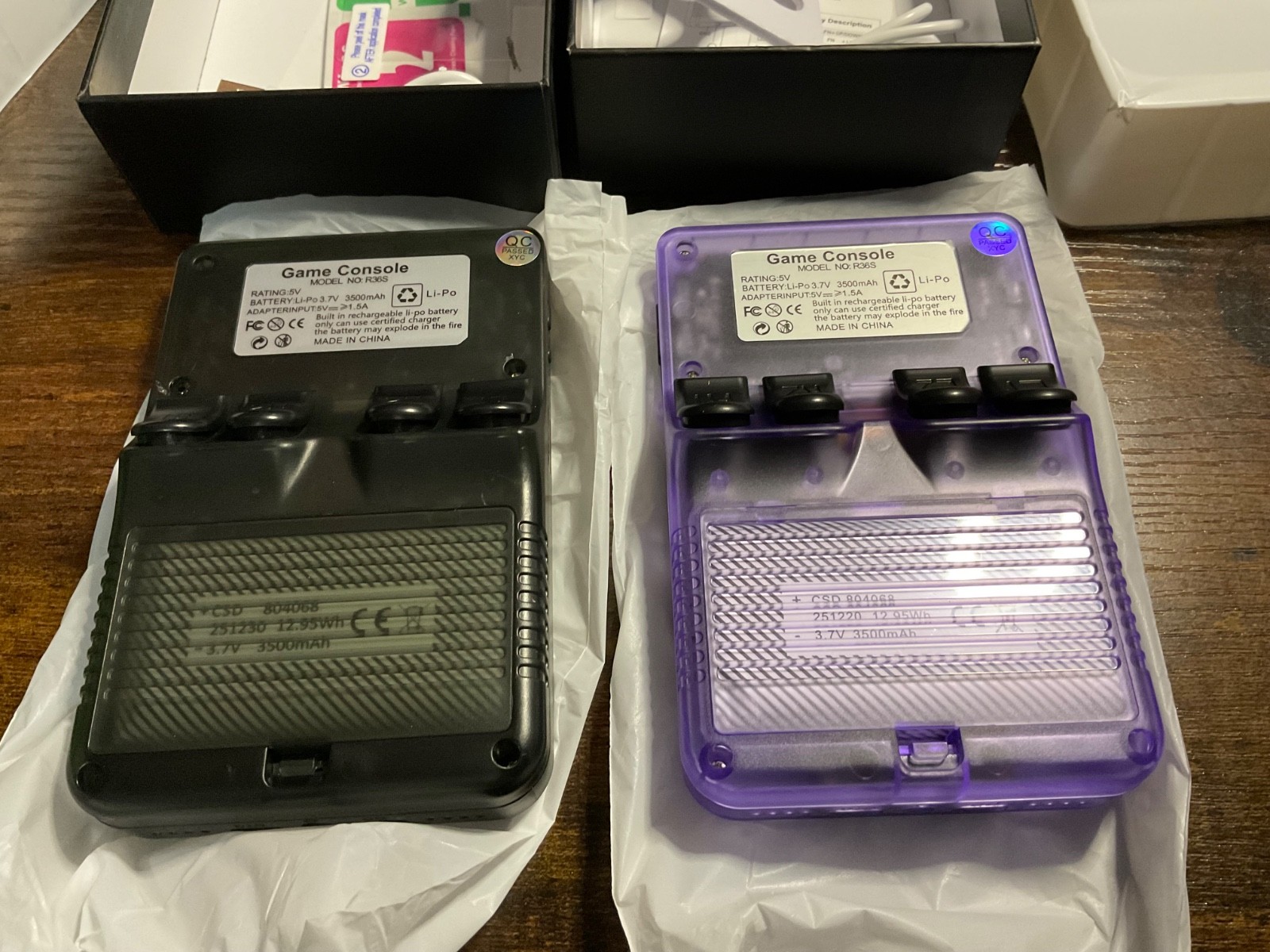 Nice! Open Box Retro Game Console R36S 64gb, Purple & Black – Lot of 2