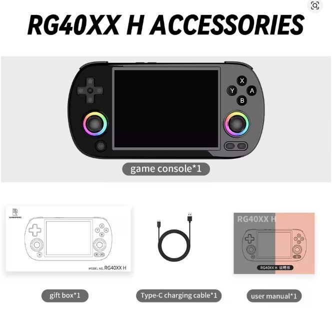RG40XX H Handheld Game Console 4” Screen Linux System Joystick RGB Light Effect
