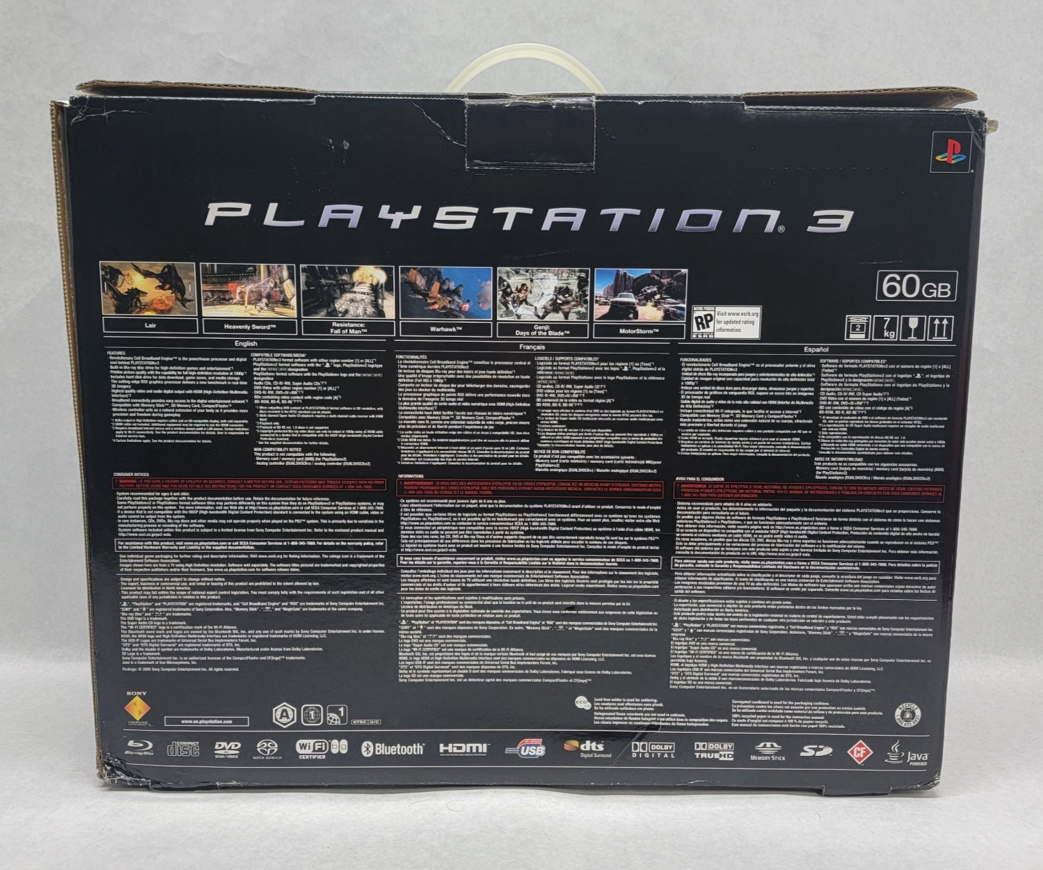 PS3 Fat CECHA01 60GB Backwards Compatible BOX, PACKING & CARDBOARD INSERTS ONLY