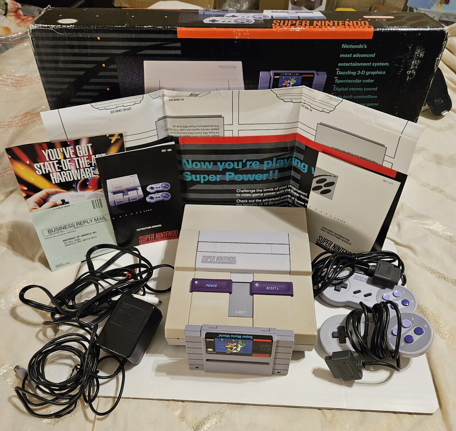 Nintendo SNES Console System CIB ⭐️ With Super Mario World 🍄 RARE 1st PRINT 🧱