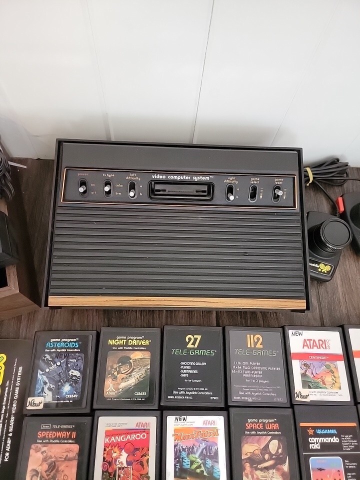 Atari 2600 SIXER Wood Console 6 switch 3 Joysticks 43 game bundle lot