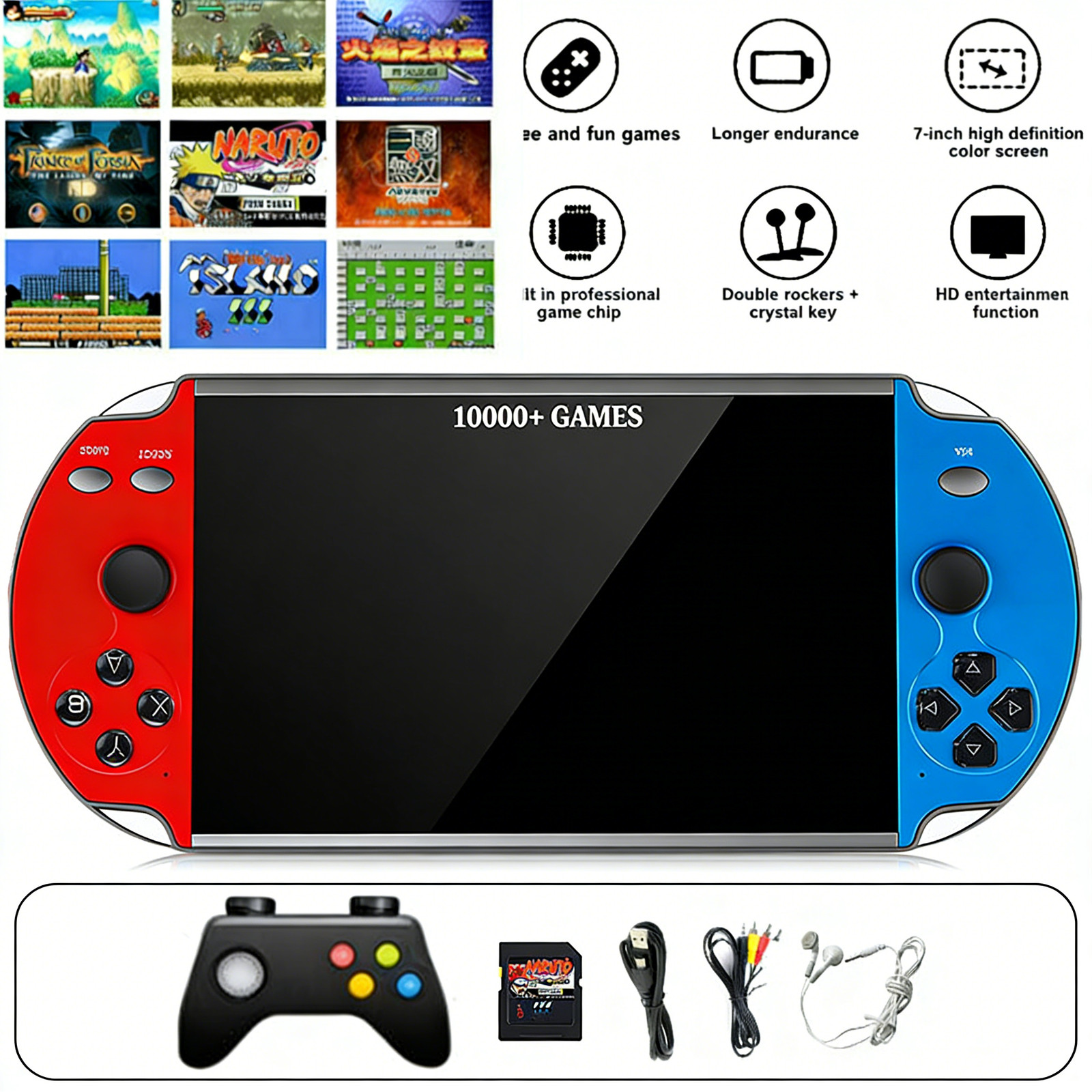 Retro Handheld Games Player X12 Plus Built-in 10000games Portable 7” e-book VX