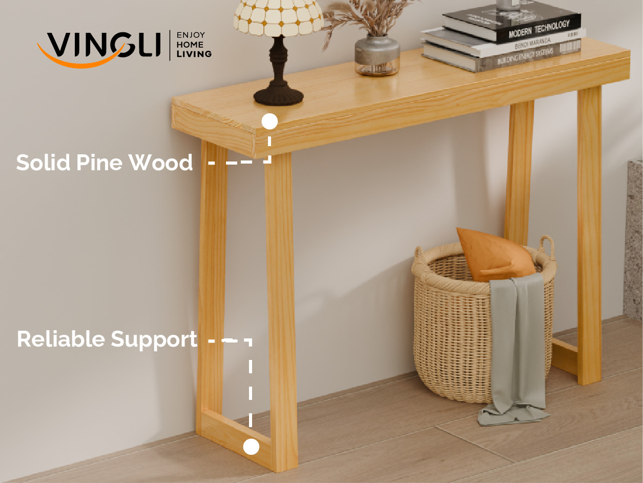 Solid Wood Console Table Narrow Entryway Table for Hallway Behind Couch Foyer