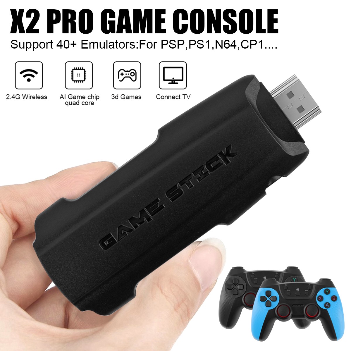 Video Game Console Retro 40000+ Games TV Stick 4K HDMI &2 Wireless Controller