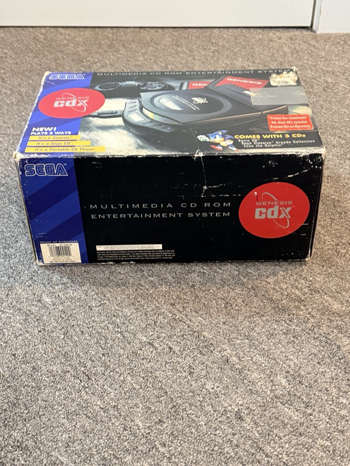SEGA GENESIS CDX MK-4121 GAME SYSTEM W/ ECCO DOLPHIN ORIGINAL BOX ~ READ ~