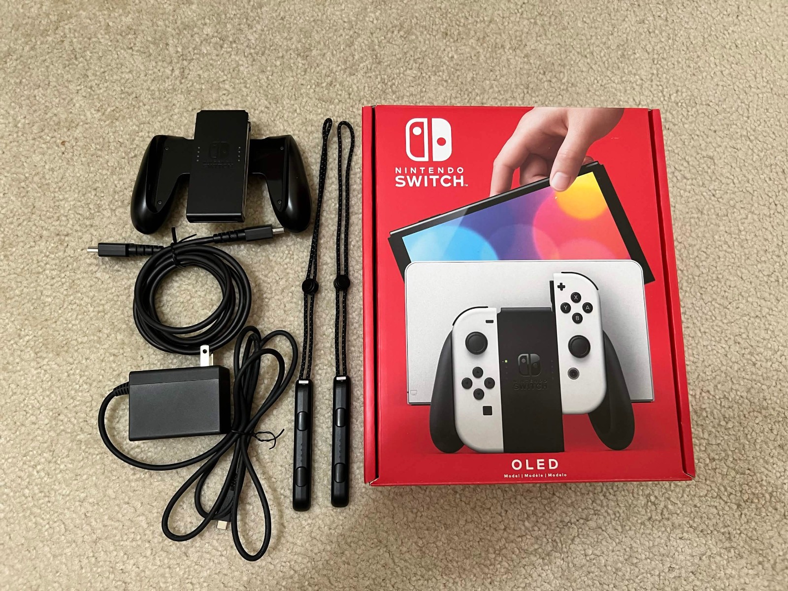 Nintendo Switch OLED Model White Console Joy-Con Dock Charger + Accessories