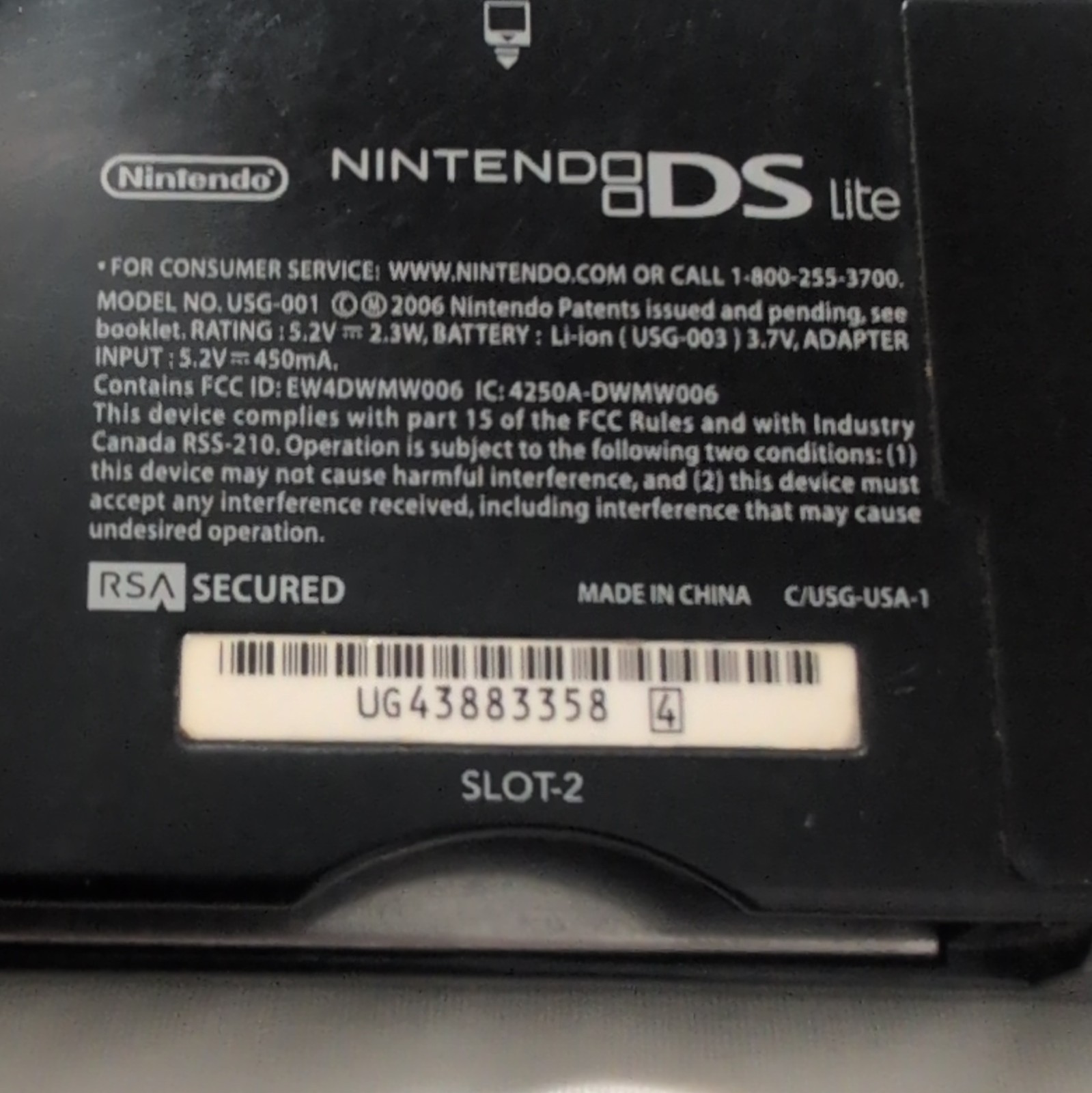 Nintendo DS Lite Black Handheld System Console Wi-Fi Headphone Jack USG-001