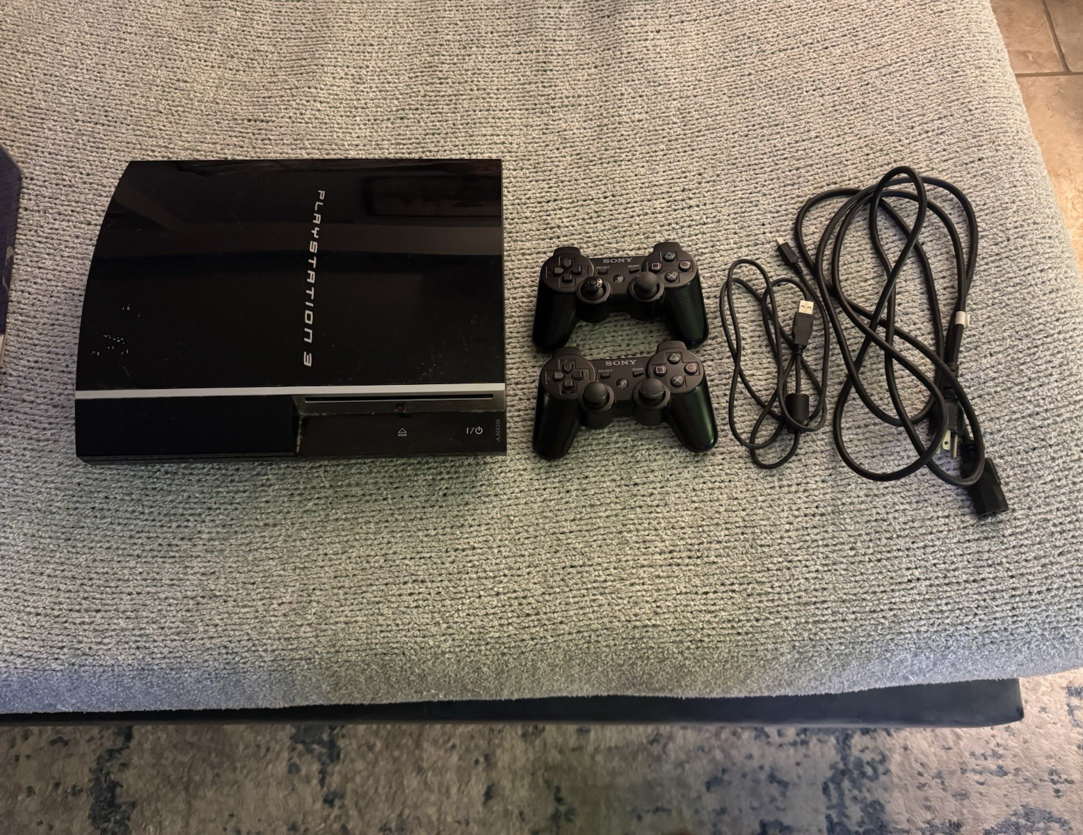 Sony PlayStation 3 PS3 Black Console Bundle w/ 2 DualShock Controllers Cables