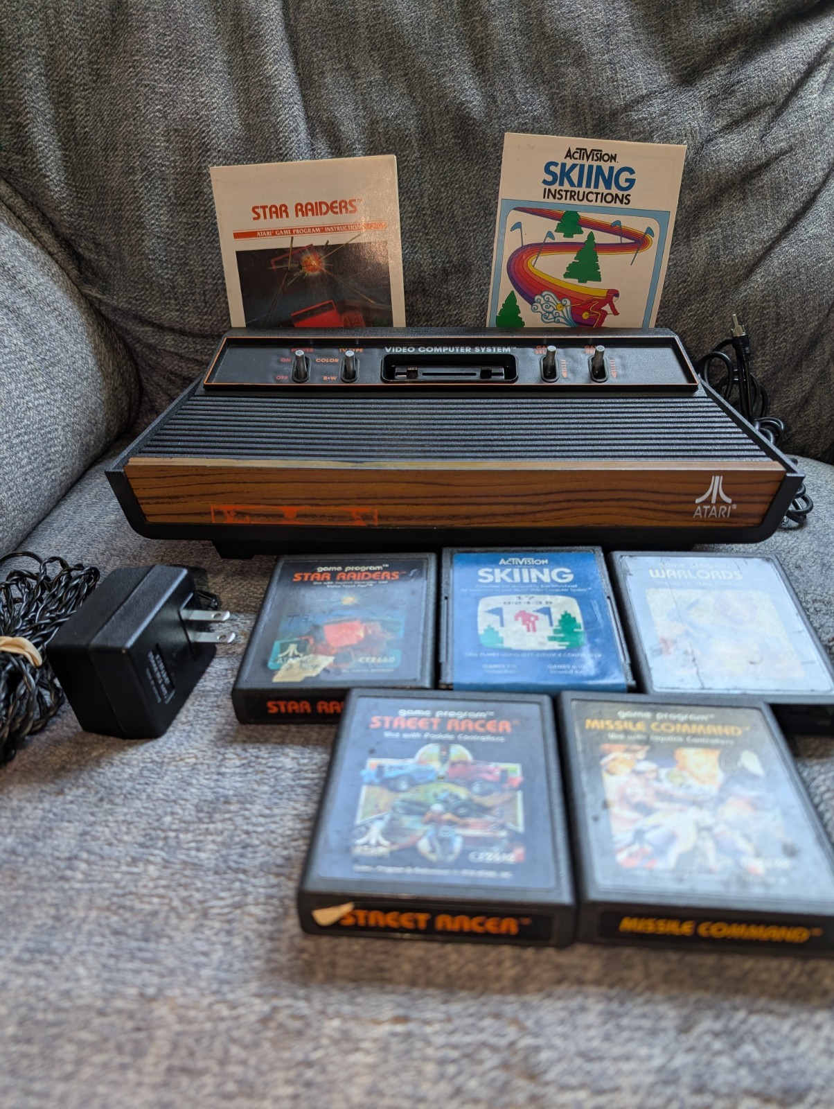 Atari 2600 Woodgrain 4-Switch Console Bundle W/ GAMES! No Controller! Tested!