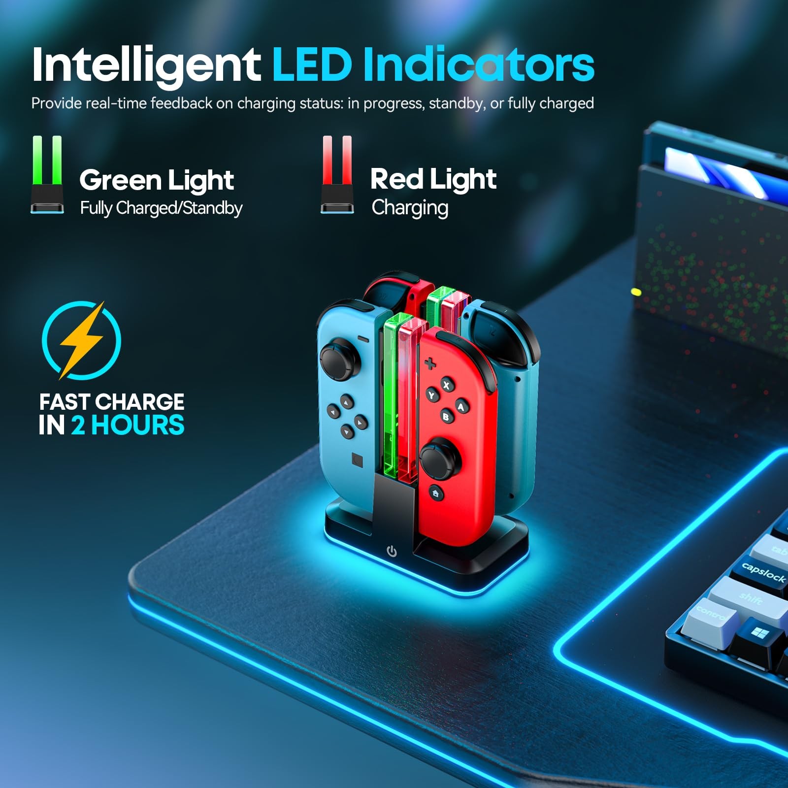 Switch Joycon Charger for SW 1 Model with 9 RGB Light Modes, Switch Controlle…