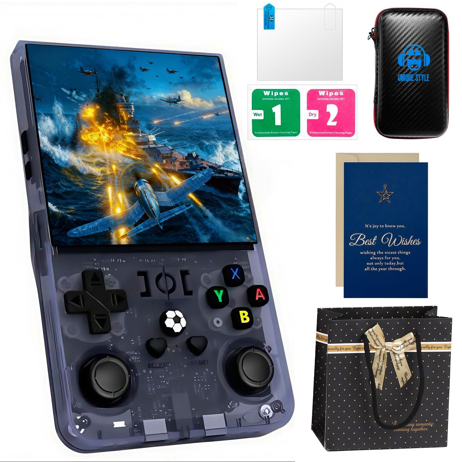 R36MAX Retro Game Console with Star Card & Black Gold Bag | 4 Inch IPS Screen…